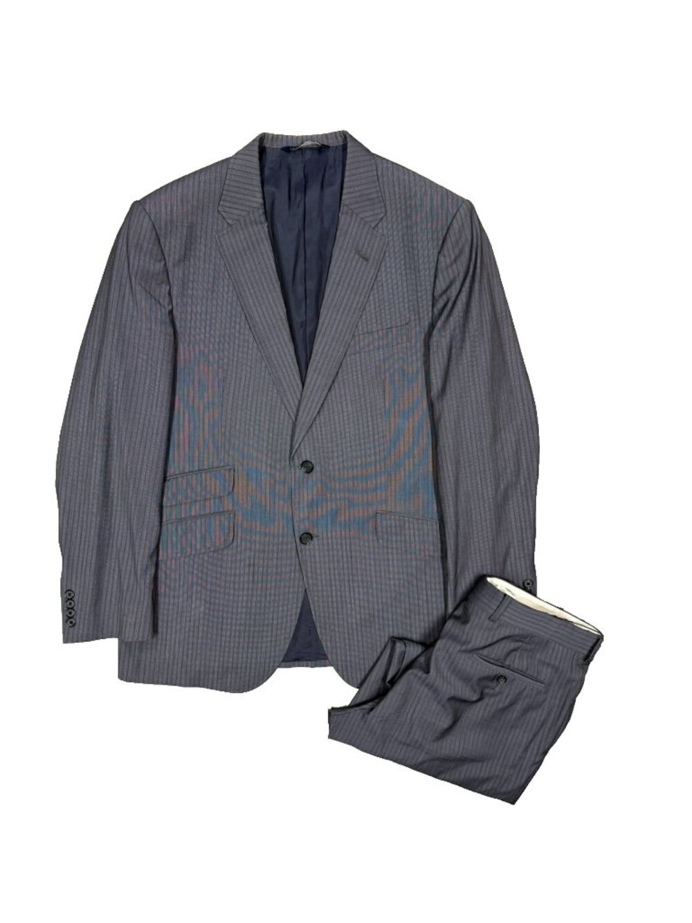 Coppley Suit 2pc Ticket Pocket Striped 100s Wool Grey 42R 35x30